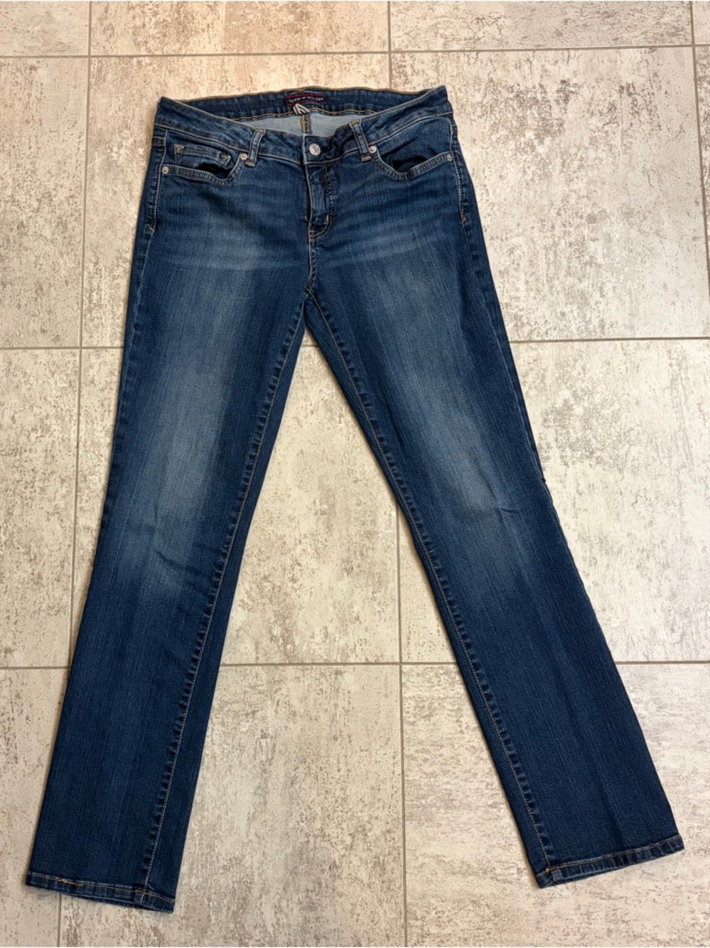 Tommy Hilfiger Straight Jeans Medium Wash Blue Stretch Mid Rise Logo Women's 8